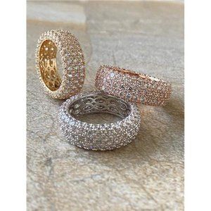 Womens Wide Eternity Ring Wedding Band 18k White Gold or Rose Gold Plated